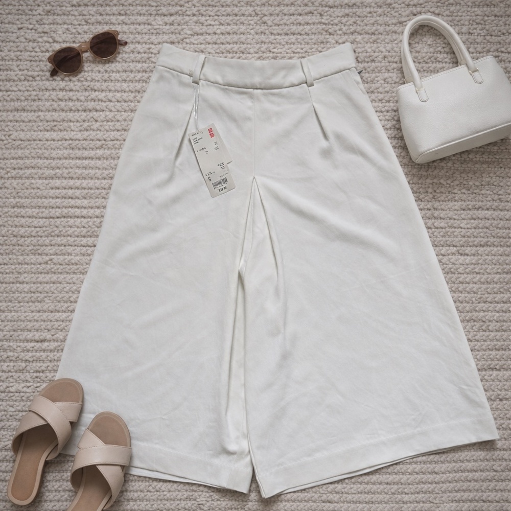 NEW Uniqlo Drape Gaucho Wide Leg Cropped Pants Ivory S